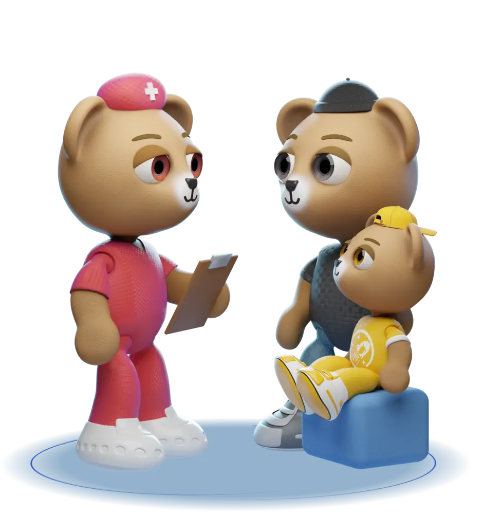 Teddy Chat nurse explaining care to parent and child